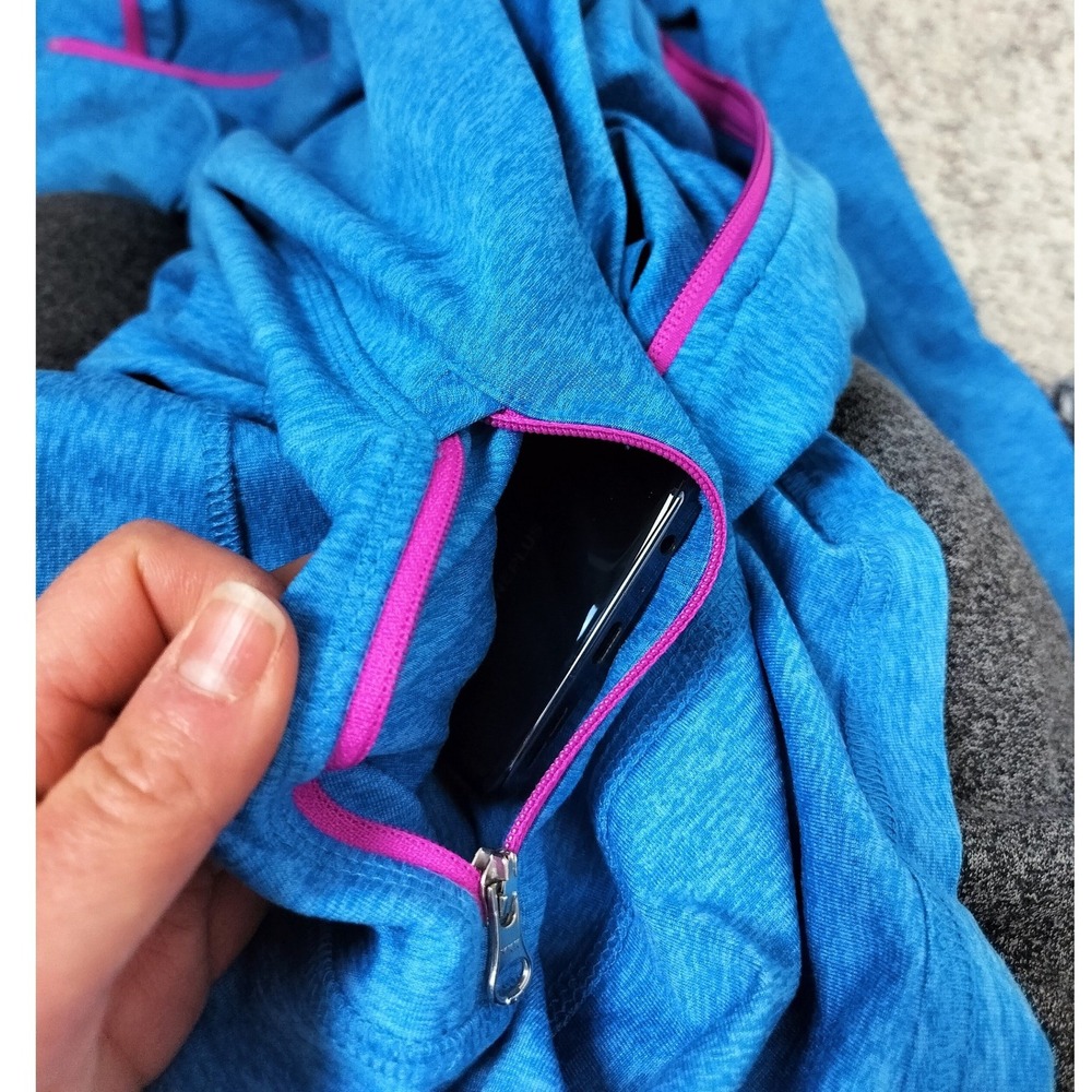 Champion Full Zip Spring Jacket Light Sweater Size XL Blue Pink Trim Thumbholes - Picture 7 of 7
